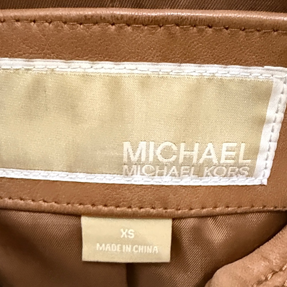 Michael Kors Tan Leather Quilted Moto Jacket - Picture 3 of 8